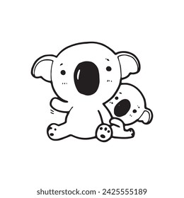 Vector de ilustración de cómic lindo koala doodle de dibujos animados aislado sobre fondo blanco