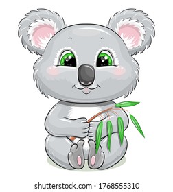 Cute cartoon koala with equalipt. Vector illustration of animal isolated on white.