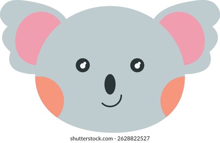 Cute cartoon koala face with large pink ears, round black eyes, and a small black nose. The koala has orange cheeks and a simple smile, creating a friendly and adorable expression.