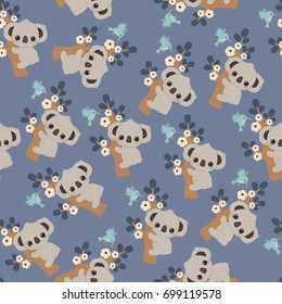 Cute cartoon koala floral seamless pattern/wallpaper