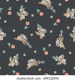 Cute cartoon koala floral seamless pattern/wallpaper