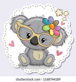 Cute cartoon Koala girl in yellow eyeglasses