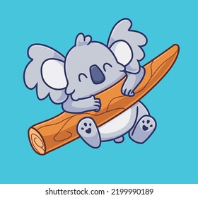 cute cartoon koala hanging on tree. Isolated cartoon person illustration. Flat Style vector