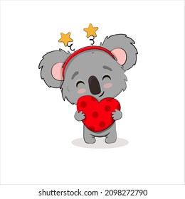 Cute Cartoon Koala with heart isolated on a white background.Christmas.Happy Valentines day.Vector illustration