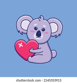Cute cartoon koala with heart in vector illustration. Animal isolated vector. Flat cartoon style