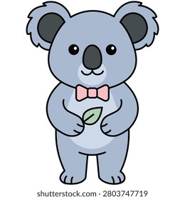 Симпатичный мультфильм коала держит лист