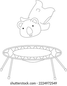 cute cartoon koala jumping on a trampoline vector illustration. coloring book