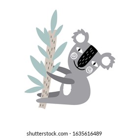 Cute cartoon koala on a eucalyptus print