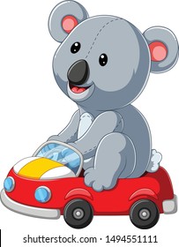 Cute Cartoon Koala on a red car