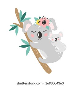 Cute Cartoon Koala On A White Background. Kids Print. Vector Illustration
