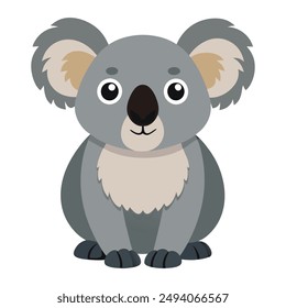 Cute cartoon koala sitting isolated on white background. Front view. Vector illustration.