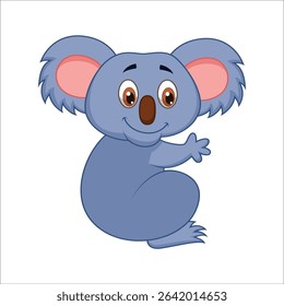 Cute cartoon koala sitting isolated on white background. Front view. Vector illustration.