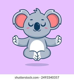 Cute cartoon koala sitting in yoga pose. cartoon animal vector illustration hand drawn