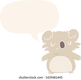 cute cartoon koala with speech bubble in retro style