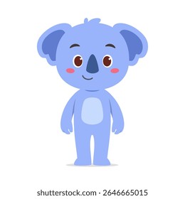 Cute cartoon koala standing upright with a gentle smile on a white background