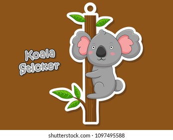 Cute Cartoon Koala Sticker. Vector Illustration With Cartoon Style Funny Animal.