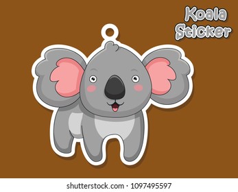 Cute Cartoon Koala Sticker. Vector Illustration With Cartoon Style Funny Animal.