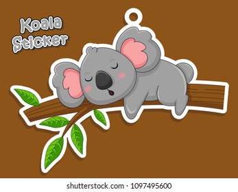 Cute Cartoon Koala Sticker. Vector Illustration With Cartoon Style Funny Animal.