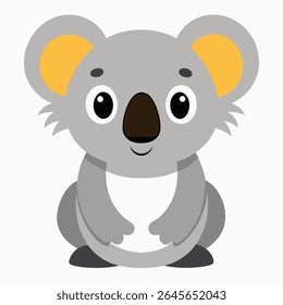 Ilustração de vetor de coala de desenho animado bonito. Marsupial cinza adorável com grandes orelhas e nariz em estilo lúdico. Perfeito para livros infantis, jogos, arte infantil ou projetos temáticos australianos