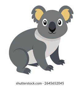 Ilustração de vetor de coala de desenho animado bonito. Marsupial cinza adorável com grandes orelhas e nariz em estilo lúdico. Perfeito para livros infantis, jogos, arte infantil ou projetos temáticos australianos