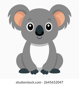 Ilustração de vetor de coala de desenho animado bonito. Marsupial cinza adorável com grandes orelhas e nariz em estilo lúdico. Perfeito para livros infantis, jogos, arte infantil ou projetos temáticos australianos