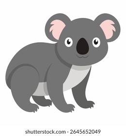 Ilustração de vetor de coala de desenho animado bonito. Marsupial cinza adorável com grandes orelhas e nariz em estilo lúdico. Perfeito para livros infantis, jogos, arte infantil ou projetos temáticos australianos