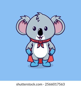 Cute cartoon koala wearing a superhero costume and wearing a cape
