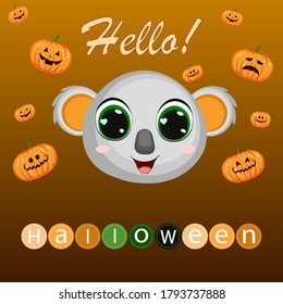 Cute cartoon koala.Hello Halloween! Can be used for kid's clothing. Use for print, surface design, fashion wear. For design of album, scrapbook, card and invitation