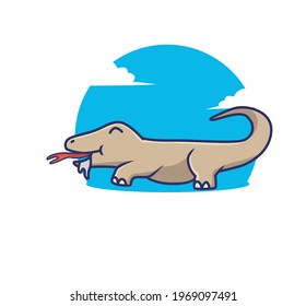 Cute Cartoon Komodo Dragon poisonous saliva in Komodo Island Mascot. Animal Cartoon Flat Style Icon illustration Premium Vector