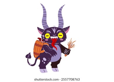 Cute cartoon Krampus character. Christmas Krampus Goat devil illustration. Stock hand drawn vector illustration isolated on white background.