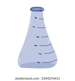 Cute laboratorio de dibujos animados vaso de precipitados para experimento científico, química y pruebas de biología. Matraz de fondo plano, cristalería, tubo para soluciones químicas. Equipo de laboratorio dibujado a mano aislado en blanco.