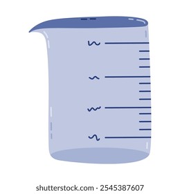 Cute laboratorio de dibujos animados vaso de precipitados para experimento científico, química y pruebas de biología. Matraz de fondo plano, cristalería, tubo para soluciones químicas. Equipo de laboratorio dibujado a mano aislado en blanco.