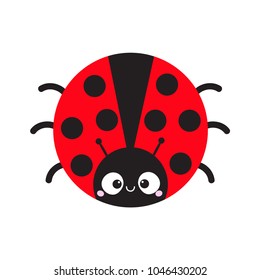 Cute Cartoon Lady bug rund Symbol. Cute Cartoon lustigen Charakter. Lächelndes Gesicht. Weißer Hintergrund. Einzeln. Baby-Illustration. Flaches Design. Vektorillustration