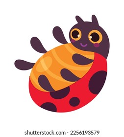 Cute cartoon ladybug beetle flat icon. Vector illustration