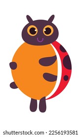 Cute cartoon ladybug beetle flat icon. Vector illustration
