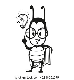 Cute caricatura ladybug con el libro contar la idea esbozada para colorear la página sobre fondo blanco