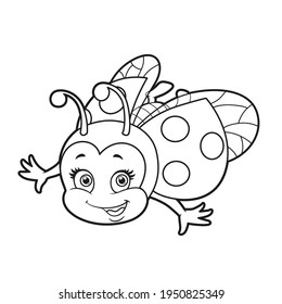 Cute cartoon ladybug fly outline for coloring page isolated on white background