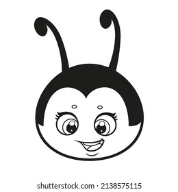 Cute cartoon ladybug head  outlined for coloring page on a white background