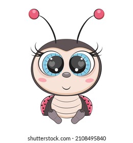 Cute caricatura ladybug, ladybird. Incect. Ilustración vectorial.