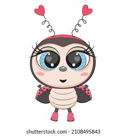 Cute caricatura ladybug, ladybird. Incect. Ilustración vectorial.