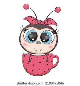 Cute caricatura ladybug, ladybird. Incect. Ilustración vectorial.