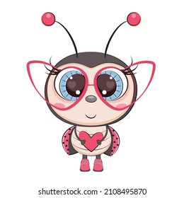 Cute caricatura ladybug, ladybird. Incect. Ilustración vectorial.