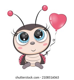 Cute caricatura ladybug, ladybird. Incect. Ilustración vectorial.