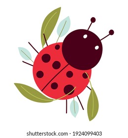 cute cartoon ladybug leaves branch nature vector illustration isolated style