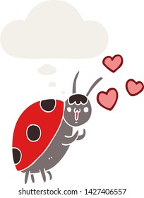 cute cartoon ladybug in love with thought bubble in retro style