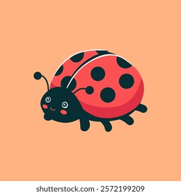 Cute cartoon ladybug on peach background
