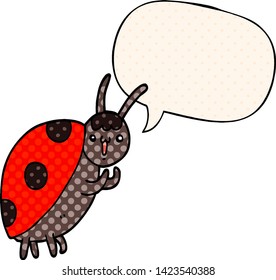cute cartoon ladybug with speech bubble in comic book style