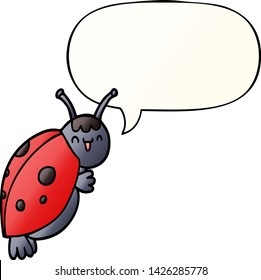 cute cartoon ladybug with speech bubble in smooth gradient style