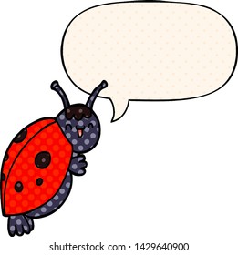 cute cartoon ladybug with speech bubble in comic book style