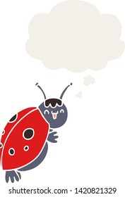 cute cartoon ladybug with thought bubble in retro style